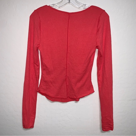 NWOT Free People Intimately Keep It Basic Coral Long Sleeve Henley - Picture 6 of 11